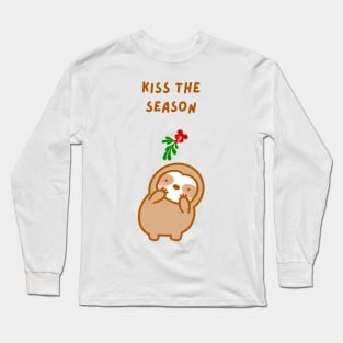 Tis the Season Christmas Mistletoe Sloth Long Sleeve T-Shirt